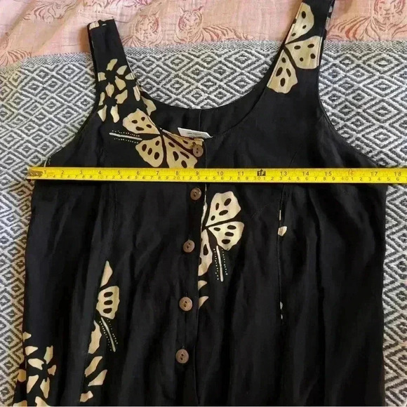 90s YF Young Fashion Black Beachy Button Dress - Size Medium - Picture 6 of 7